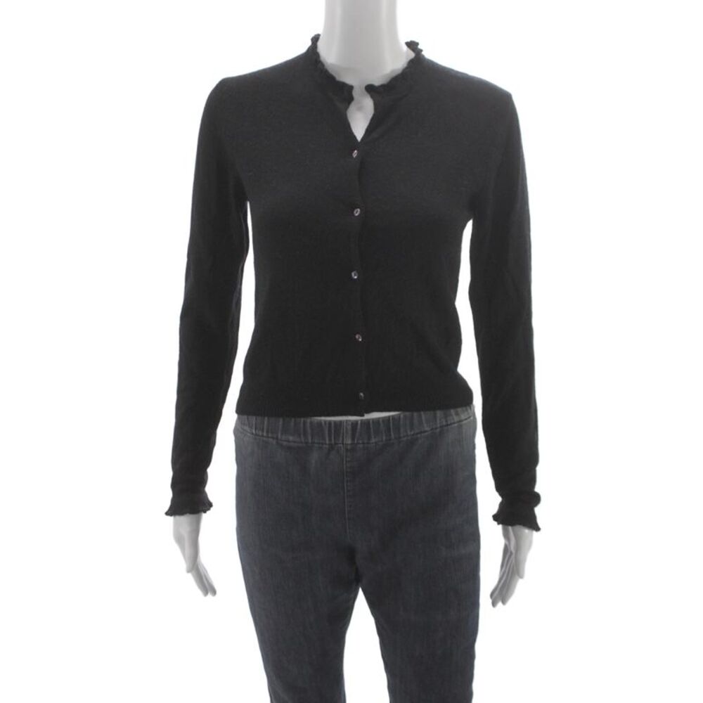 Co-Op Womens Cashmere Mock Neck Cardigan Black Button Long Sleeve Size M